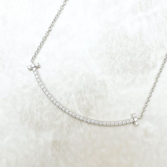 Polar Tiffany & Co T-smile Diamond White Gold Necklace Approx 39cm (1535in) U - Picture 3 of 8